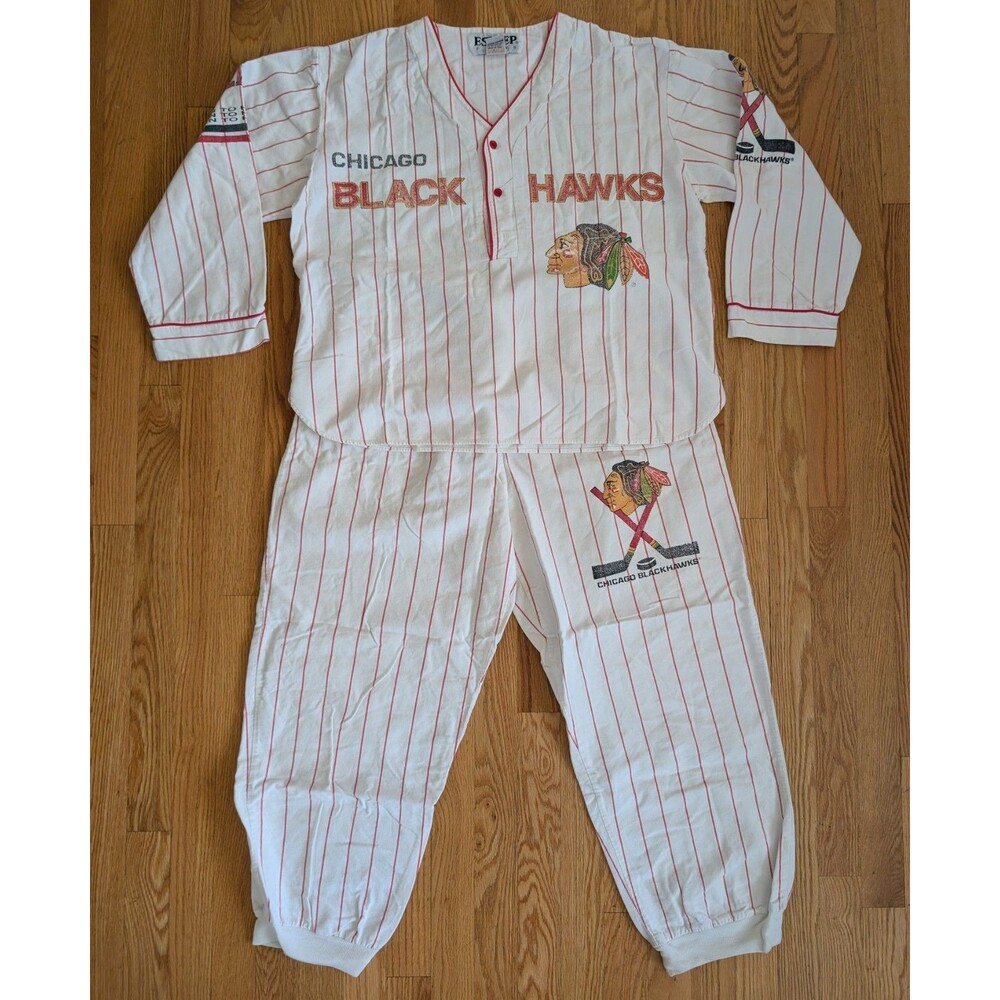 Vintage Chicago Blackhawks ESleep Pajama 2 piece Set Sleep Sz Large NHL 90's